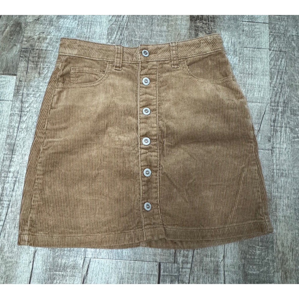 Hollister Tan Corduroy Ultra High Rise Button Front Mini Skirt Womens Size 1 W25